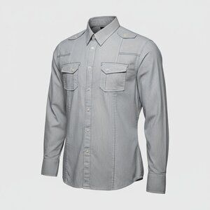 G by Guess Shirt Mens XL Gray Button Up Pinstripe Long Sleeve Pockets Western